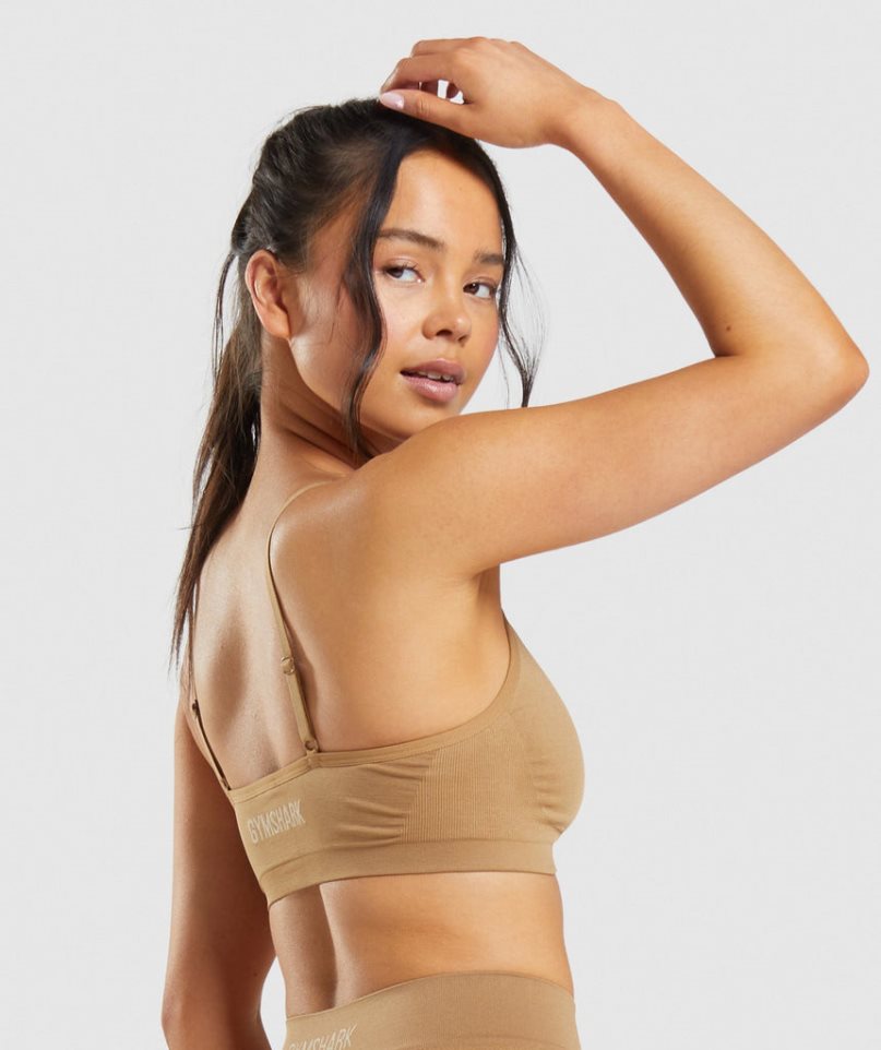 Women's Gymshark Seamless Low Neck Bralette Underwear Light Brown | NZ 9VYFSH